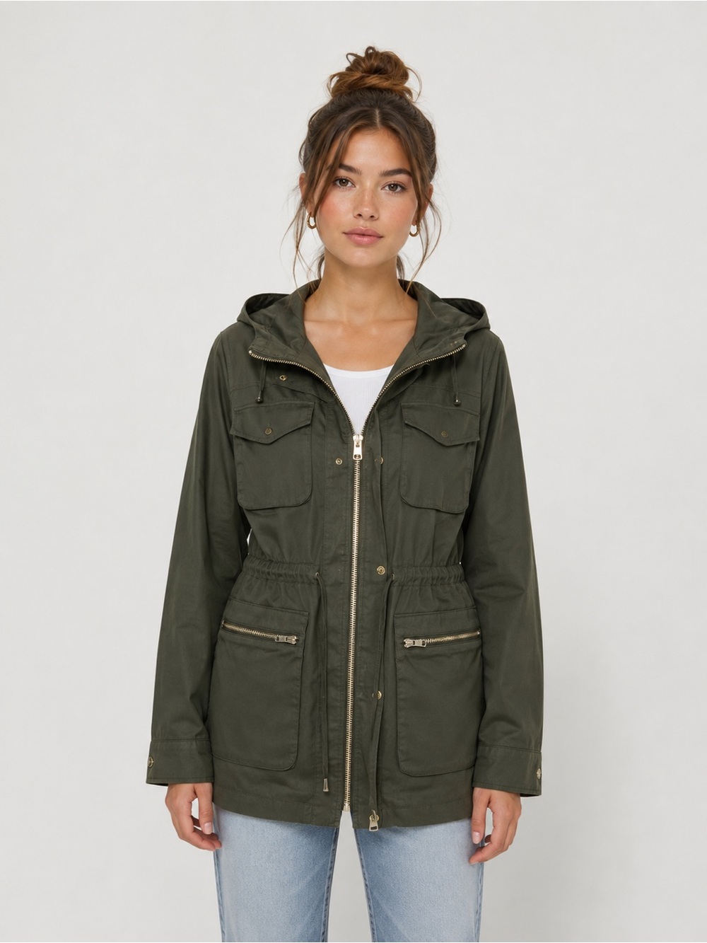 Topshop‎ Olive Green Hooded Utility Jacket